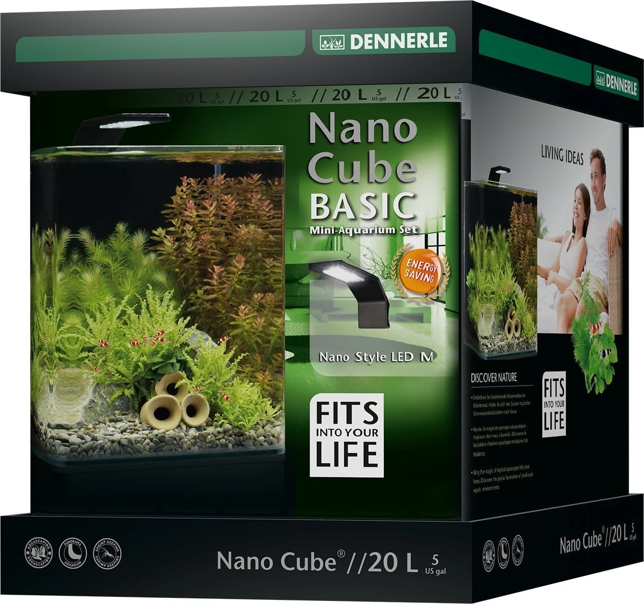 DENNERLE Nano Cube Basic 20 L Nano-aquarium 25 X 25 X 30 Cm Avec Filtration Et éclairage Style LED M 1 DENNERLE Nano Cube Basic 20 L Nano-aquarium 25 X 25 X 30 Cm Avec Filtration Et éclairage Style LED M