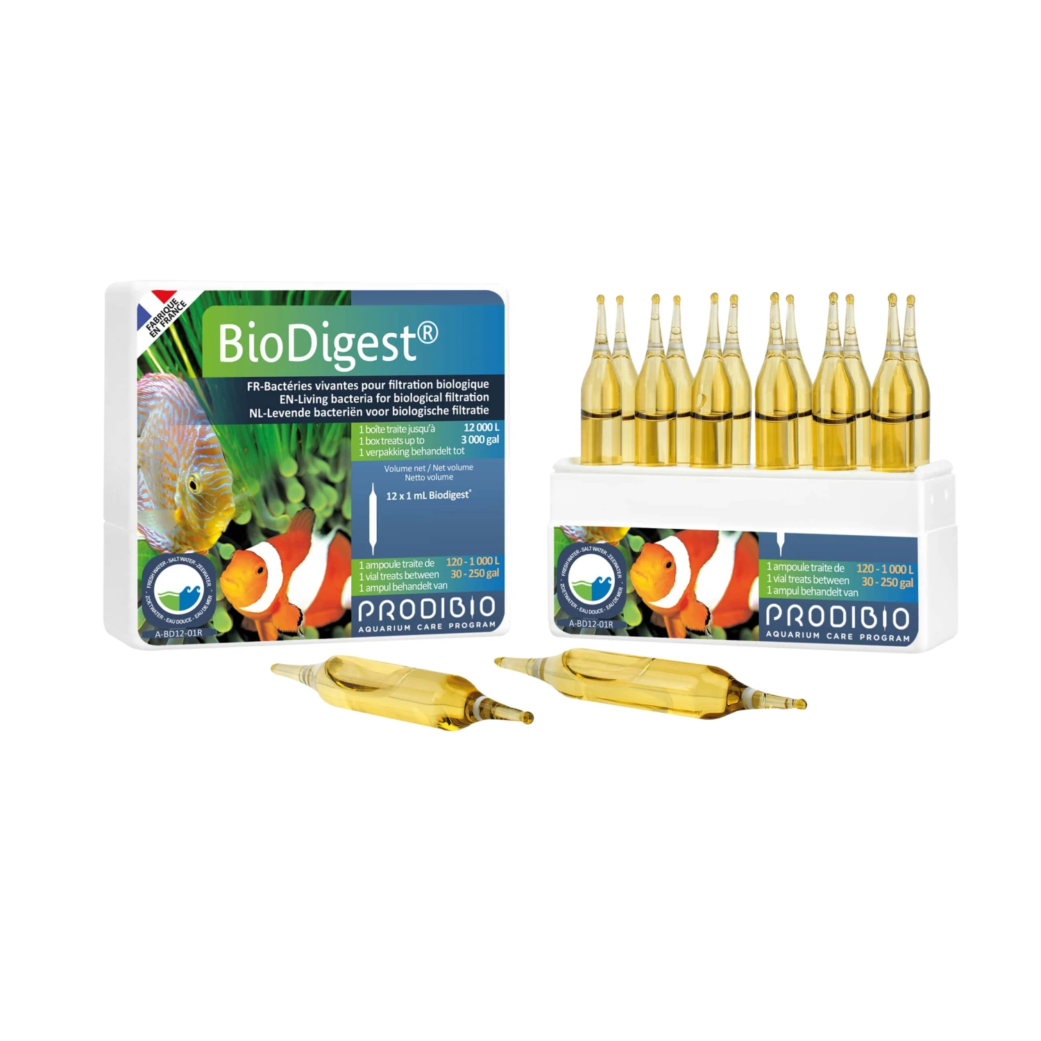 PRODIBIO BioDigest 12 Ampoules Bactéries Dénitrifiantes Pour Eau Douce Et Eau De Mer. Traite Jusqu'à 12000 Litres 1 PRODIBIO BioDigest 12 Ampoules Bactéries Dénitrifiantes Pour Eau Douce Et Eau De Mer. Traite Jusqu'à 12000 Litres