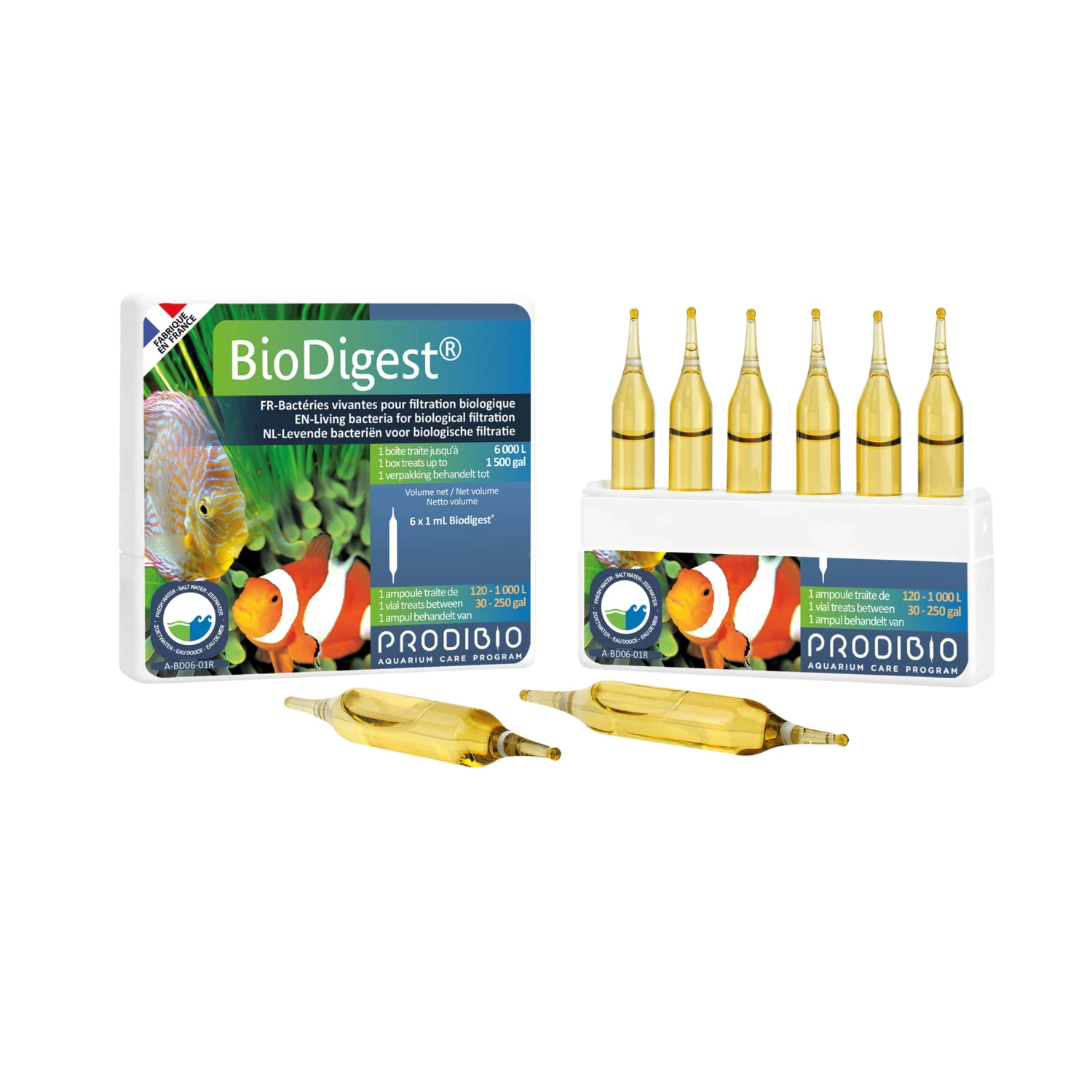 PRODIBIO BioDigest 6 Ampoules Bactéries Dénitrifiantes Pour Eau Douce Et Eau De Mer. Traite Jusqu'à 6000 Litres 1 PRODIBIO BioDigest 6 Ampoules Bactéries Dénitrifiantes Pour Eau Douce Et Eau De Mer. Traite Jusqu'à 6000 Litres